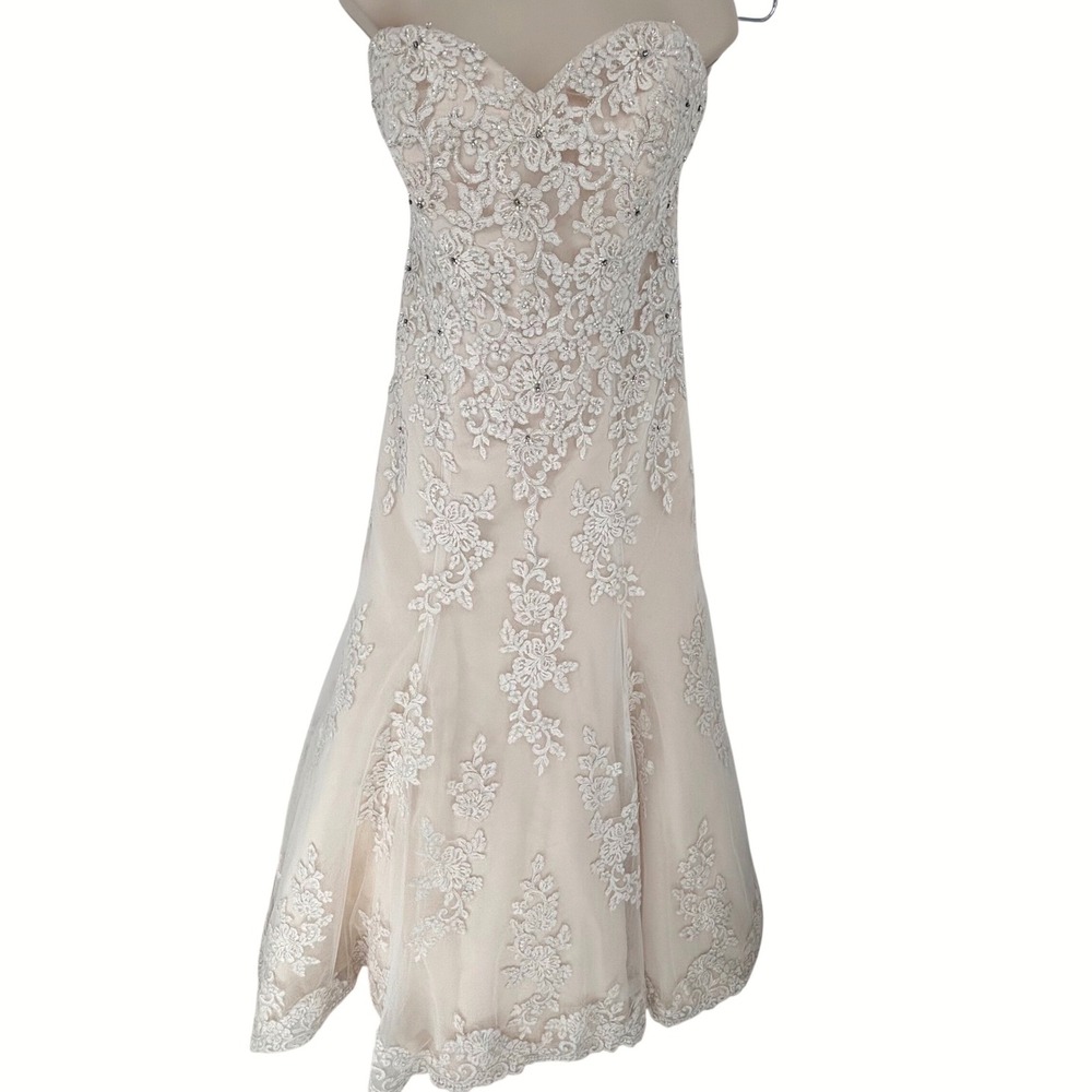 Mori Lee Madeline Gardner Lace Strapless Sweetheart Wedding Dress 18W Champagne